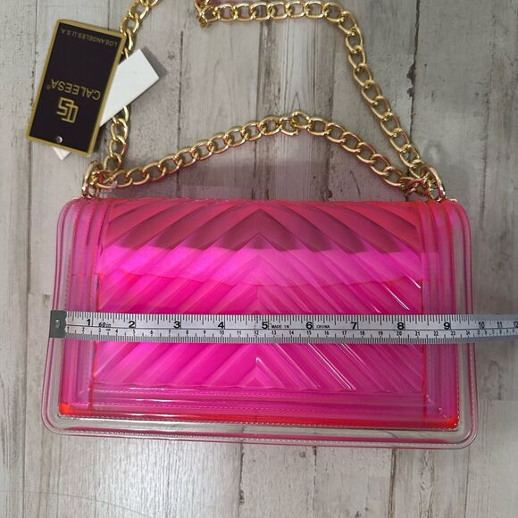 Hot Pink Jelly Purse Chain Strap Barbiecore Party Y2K Fun Boutique Bag NEW - Picture 7 of 9
